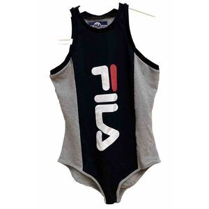 FILA‎ Women's S Bodysuit Logo high neck Racerback colorblock Grey/Black